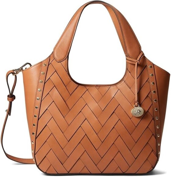Brahmin Handbags - NEW Brahmin Carla Tan Nelani Medium Zig Zag Woven Leather Satchel Caramel Color